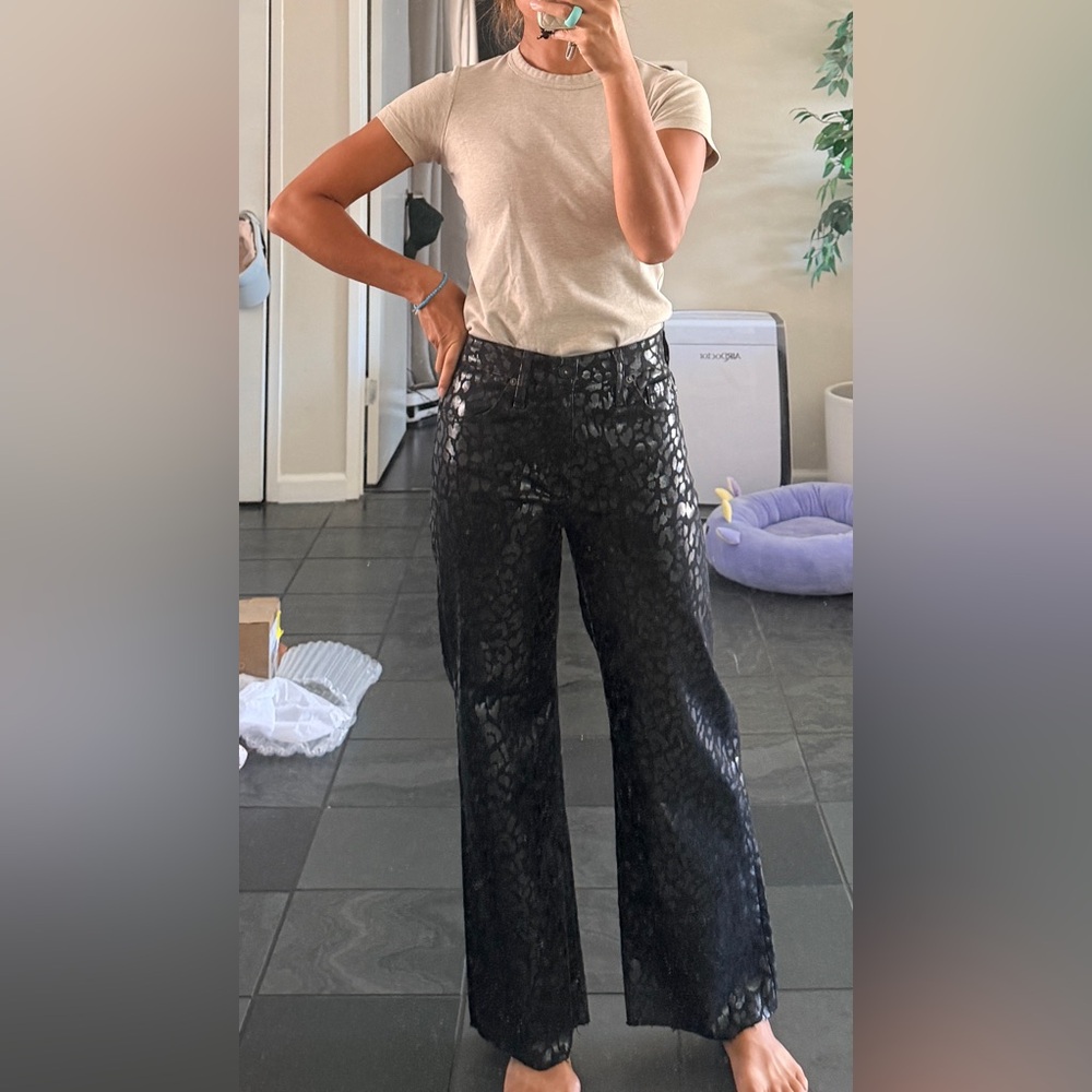 AG Wide-Leg Cropped Leopard Jeans 26
